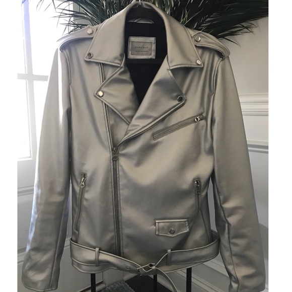Zara Other - ZARA MAN SILVER METALLIC MOTO JACKET! Sz M